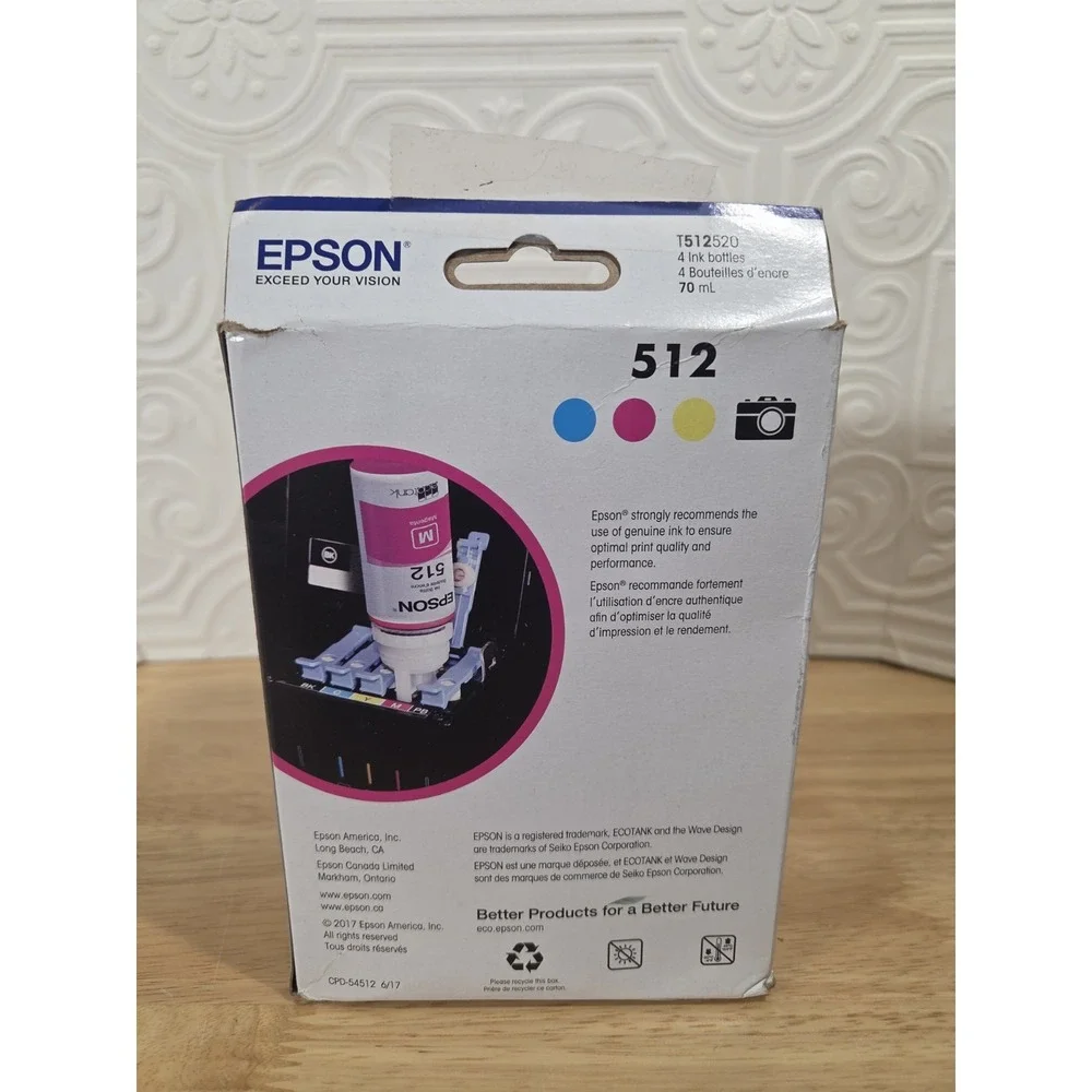 Epson 512 Ink Bottle 4-Pack for ET-7700 ET-7750 Genuine New Sealed Exp 10/2026